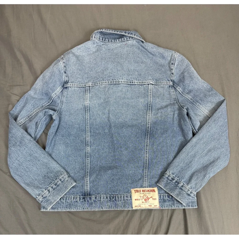 True Religion Mens Applique SN Denim Jacket Light Pacific Wash 701192 Small NWT